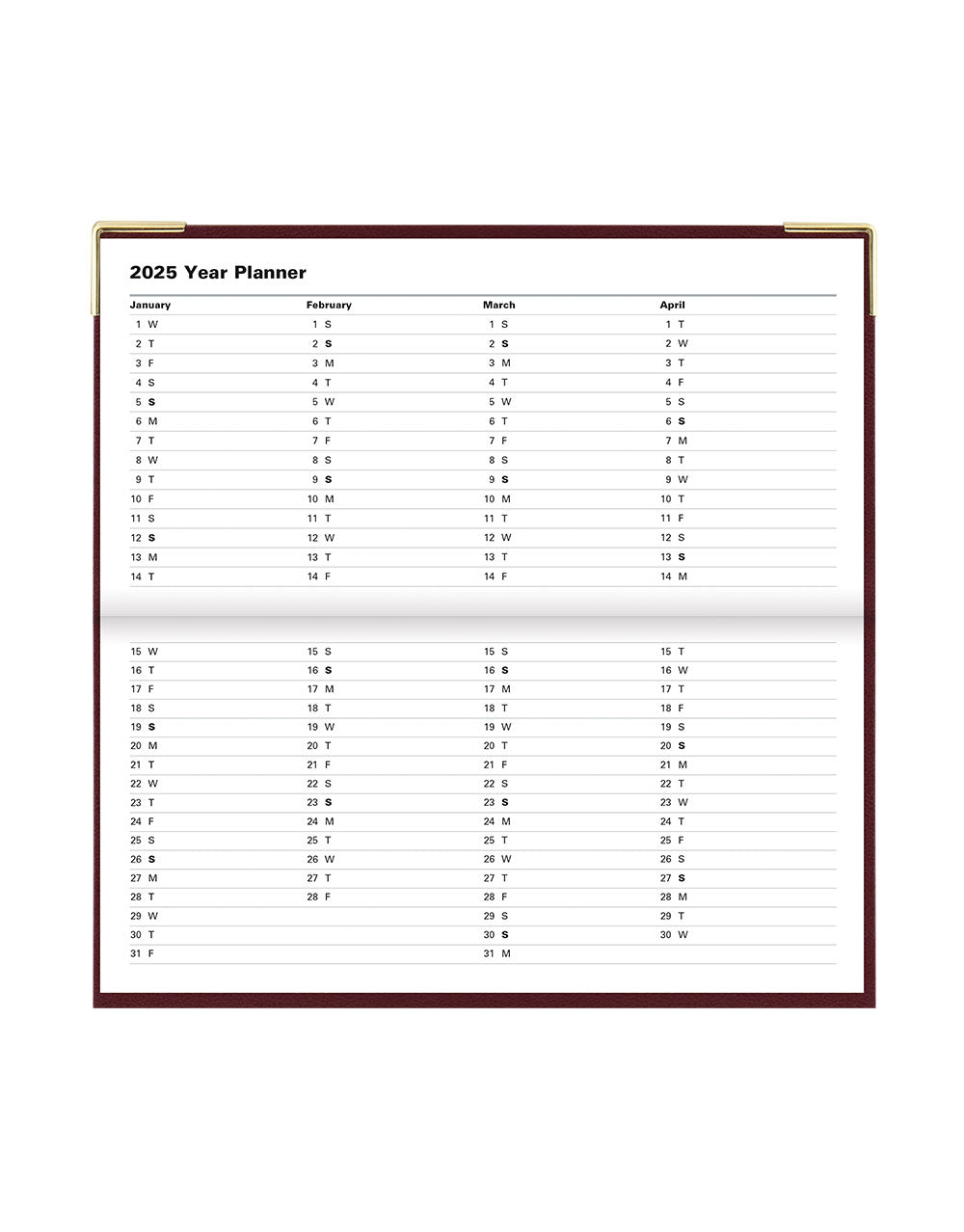 Classic Slim Landscape Week to View Planner with Appointments and Planners 2025 - English 25-C32SBY #colour_burgundy