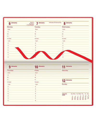 Belgravia Slim Landscape Week to View Leather Diary with Appointments and Planners 2025 - English - 25-C33SRD#colour_red