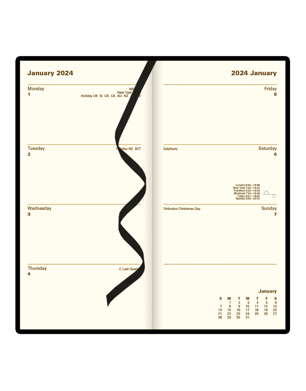 Belgravia Slim Week to View Leather Diary with Planners 2024 - English#colour_black