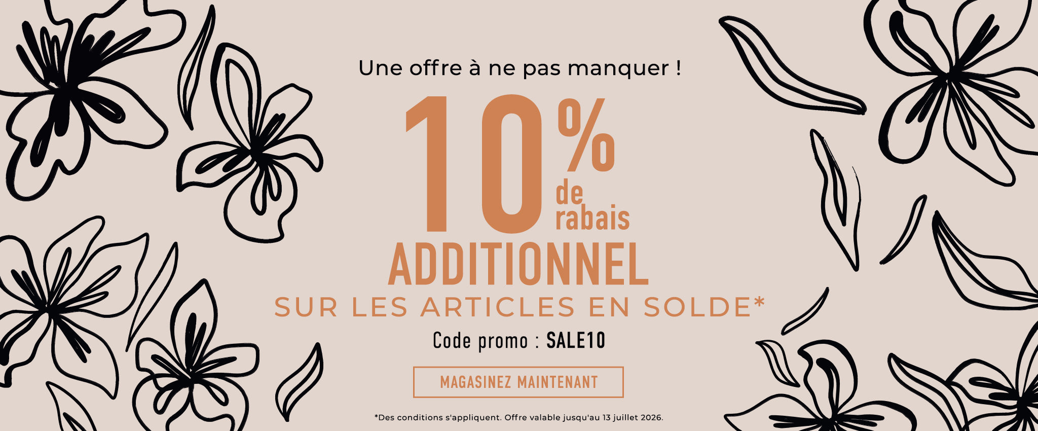10 % de rabais extra sur tous les Articles en solde avec le Code promo : SALE10