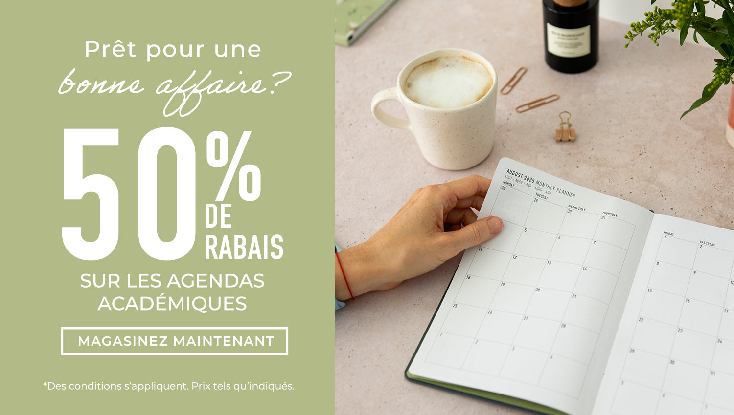 50% de rabais sur les agendas académiques